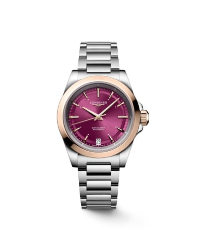 Longines Conquest 34 Stainless Steel - Pink Gold / Purple / Bracelet