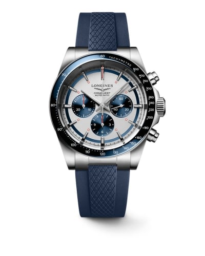 Longines Conquest Chronograph 42 Stainless Steel / Silver - Blue / Rubber