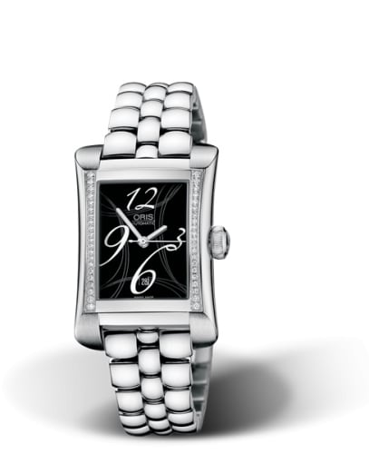 Oris Rectangular Date Diamonds 25.9 Stainless Steel / Black / Bracelet