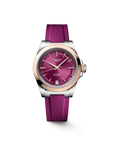 Longines Conquest 34 Stainless Steel - Pink Gold / Purple / Rubber