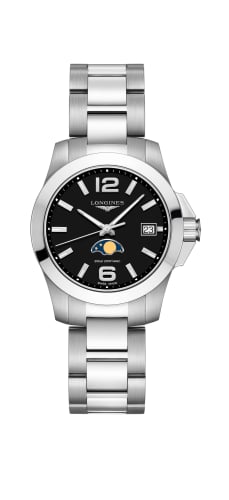 Longines Conquest 34 Quartz Moonphase Stainless Steel / Black / Bracelet