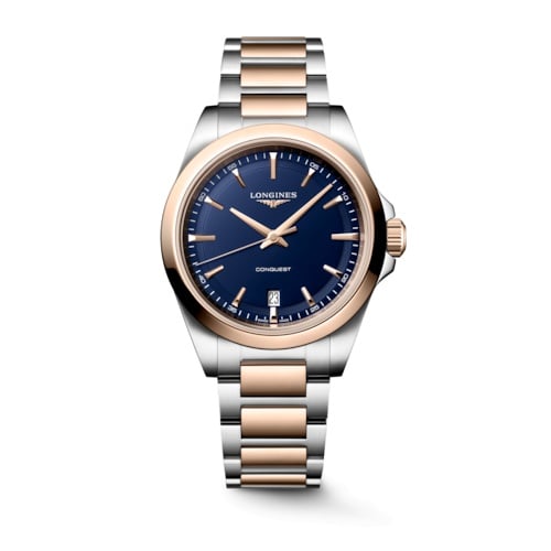 Longines Conquest Quartz 38 Stainless Steel - Red Gold / Blue / Bracelet