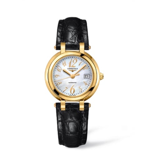 Longines PrimaLuna Automatic 30 Yellow Gold Leather Funky MOP