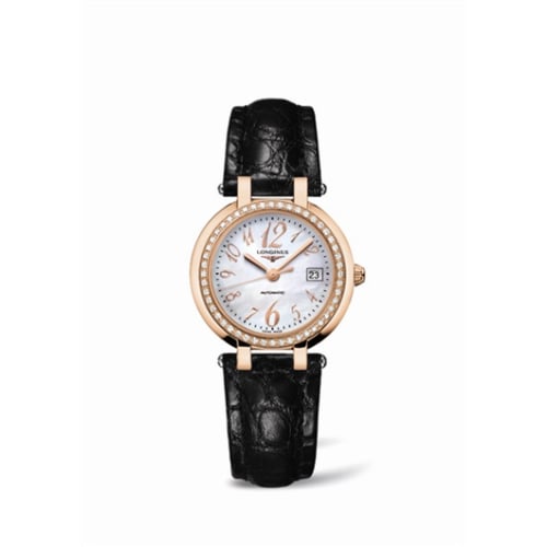 Longines PrimaLuna Automatic 30 Pink Gold Diamond Leather Funky MOP