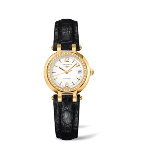 Longines PrimaLuna Automatic 26.5 Yellow Gold Diamond Leather Arabic