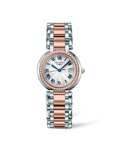Longines PrimaLuna Quartz 30 Stainless Steel / Pink Gold / Diamond / Silver - Roman / Bracelet