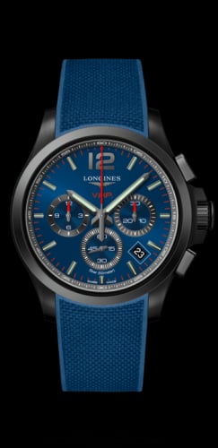 Longines Conquest V.H.P. Chronograph 42 PVD / Blue / Rubber
