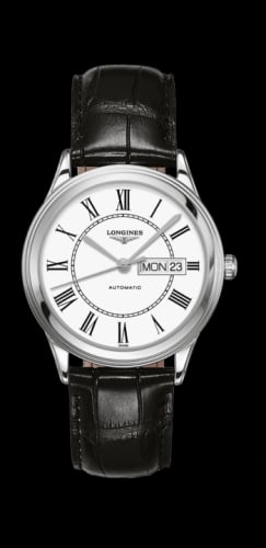 Longines Flagship 38.5 Day Date Stainless Steel / White Roman / Strap