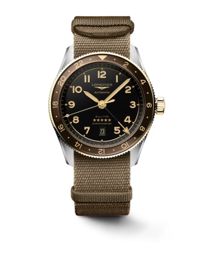 Longines Spirit Zulu Time 42 Stainless Steel - Yellow Gold / Anthracite / NATO