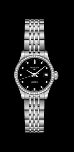 Longines Record 26mm Stainless Steel / Diamond / Black-Diamond / Bracelet