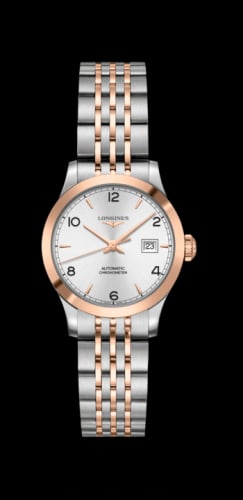 Longines Record 30mm Stainless Steel / Pink Gold / Silver-Arabic / Bracelet