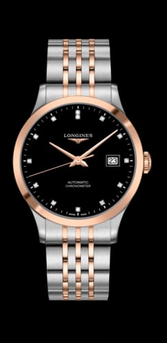 Longines Record 40mm Stainless Steel / Pink Gold / Black-Diamond / Bracelet