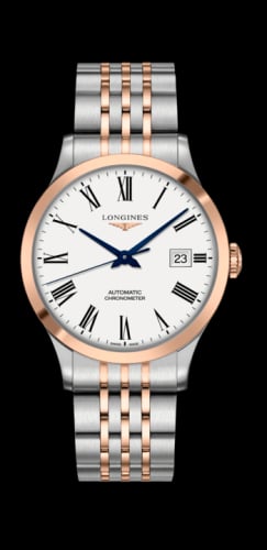 Longines Record 40mm Stainless Steel / Pink Gold / White-Roman / Bracelet