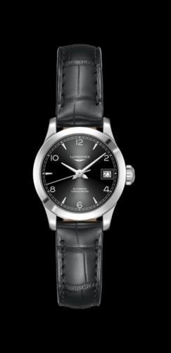 Longines Record 26mm Stainless Steel / Black-Arabic / Alligator