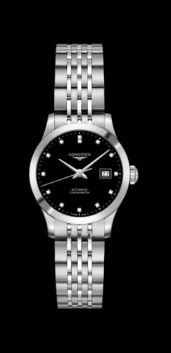 Longines Record 30mm Stainless Steel / Black-Diamond / Bracelet