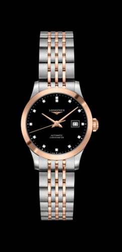 Longines Record 30mm Stainless Steel / Pink Gold / Black-Diamond / Bracelet