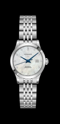 Longines Record 30mm Stainless Steel / MOP-Diamond / Bracelet