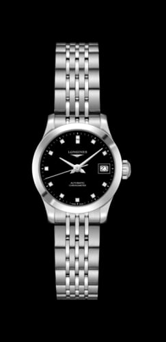 Longines Record 26mm Stainless Steel / Black-Diamond / Bracelet