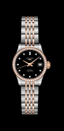 Longines Record 26mm Stainless Steel / Pink Gold / Diamond / Black-Diamond / Bracelet