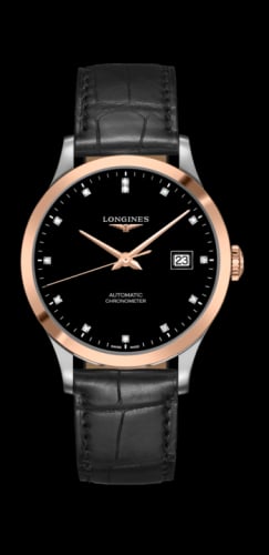 Longines Record 40mm Stainless Steel / Pink Gold / Black-Diamond / Alligator