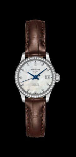 Longines Record 26mm Stainless Steel / Diamond / MOP-Diamond / Alligator