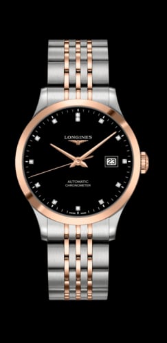 Longines Record 38.5mm Stainless Steel / Pink Gold / Black-Diamond / Bracelet