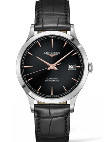 Longines Record 40mm Stainless Steel / Black / Alligator / Russia