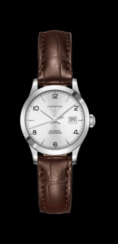 Longines Record 30mm Stainless Steel / Silver-Arabic / Alligator