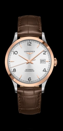 Longines Record 40mm Stainless Steel / Pink Gold / Silver-Arabic / Alligator