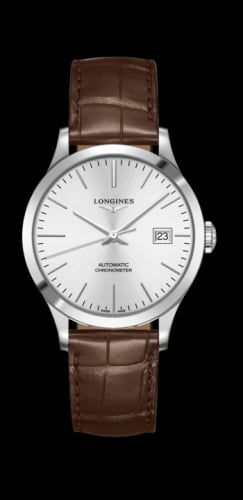 Longines Record 38.5mm Stainless Steel / Silver / Alligator
