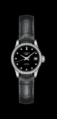 Longines Record 26mm Stainless Steel / Diamond / Black-Diamond / Alligator