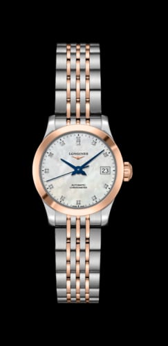 Longines Record 26mm Stainless Steel / Pink Gold / MOP-Diamond / Bracelet