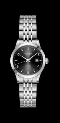 Longines Record 30mm Stainless Steel / Black-Arabic / Bracelet