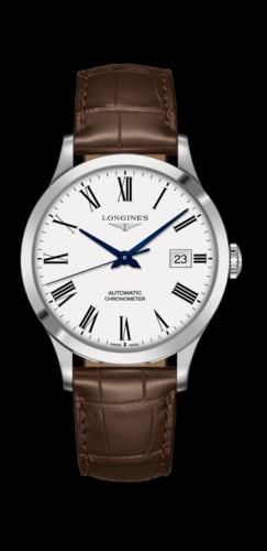 Longines Record 40mm Stainless Steel / White-Roman / Alligator