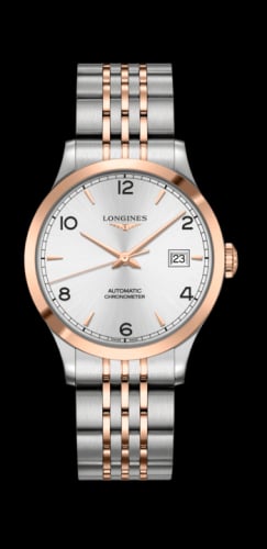 Longines Record 38.5mm Stainless Steel / Pink Gold / Silver-Arabic / Bracelet