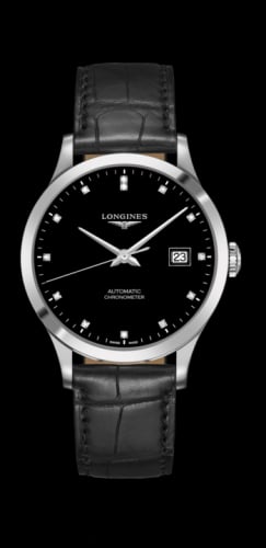 Longines Record 40mm Stainless Steel / Black-Diamond / Alligator