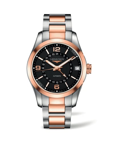 Longines Conquest Classic 42 GMT Stainless Steel - Red Gold / Black / Bracelet