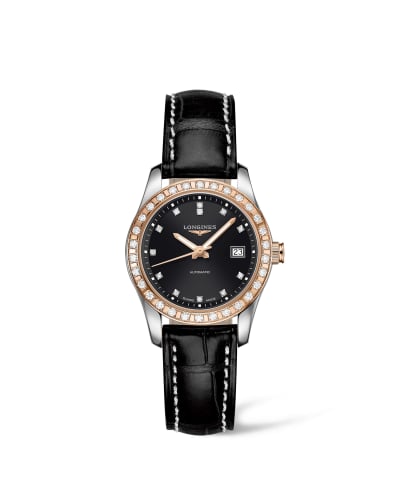 Longines Conquest Classic Automatic 29.5 Stainless Steel / Red Gold / Diamond / Black / Strap