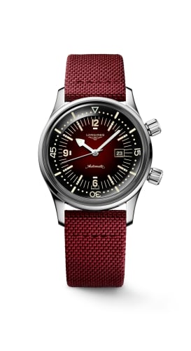 Longines Legend Diver 36 Stainless Steel / Burgundy / Strap