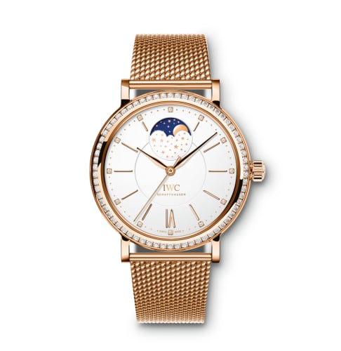 IWC Schaffhausen Portofino Automatic Moon Phase 37 Red Gold / Diamond / Silver / Bracelet