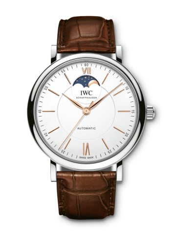 IWC Schaffhausen Portofino Automatic Moonphase Stainless Steel / Silver / Alligator