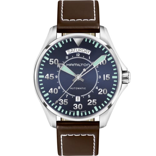 Hamilton Khaki Pilot Day Date Auto 42 Stainless Steel / Blue / Strap