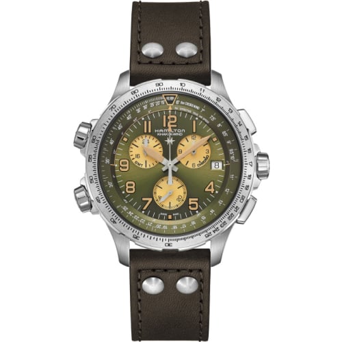 Hamilton Khaki Aviation X-Wind GMT Chrono Quartz Stainless Steel / Green