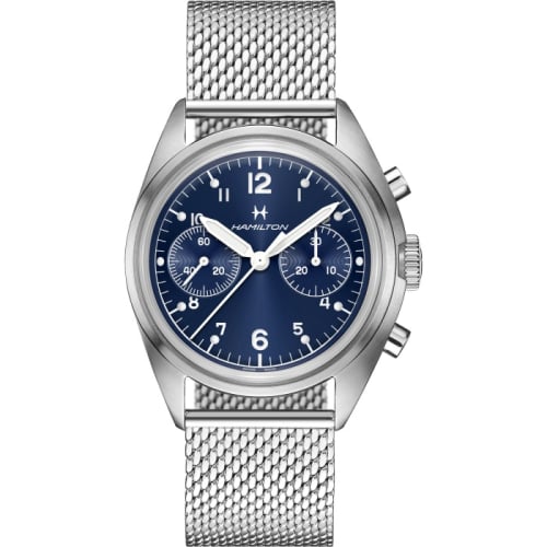 Hamilton Khaki Aviation Pilot Pioneer Mechanical Chronograph Stainless Steel / Blue / Bracelet