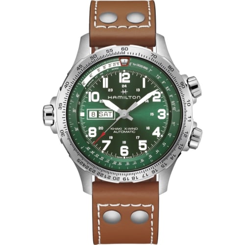 Hamilton Khaki Aviation X Wind Day Date Auto Stainless Steel / Green