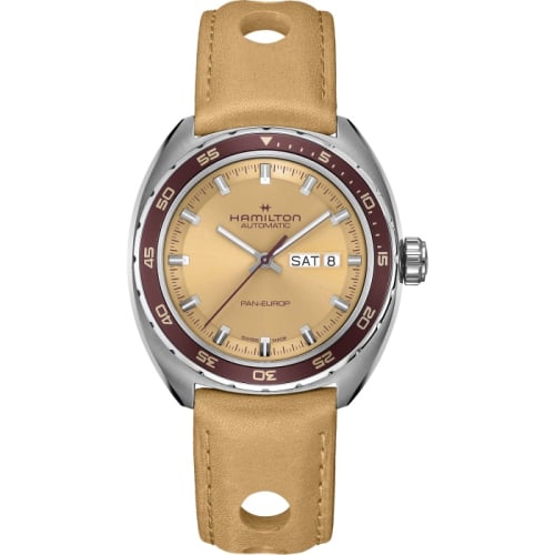 Hamilton Pan Europ Day Date Auto Stainless Steel / Beige