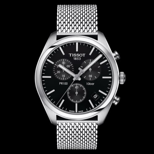 Tissot PR 100 Chronograph Quartz 41 Stainless Steel / Black / Milanese