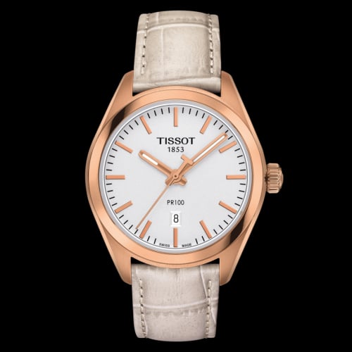 Tissot PR 100 Quartz 33 Rose Gold PVD / Silver / Strap