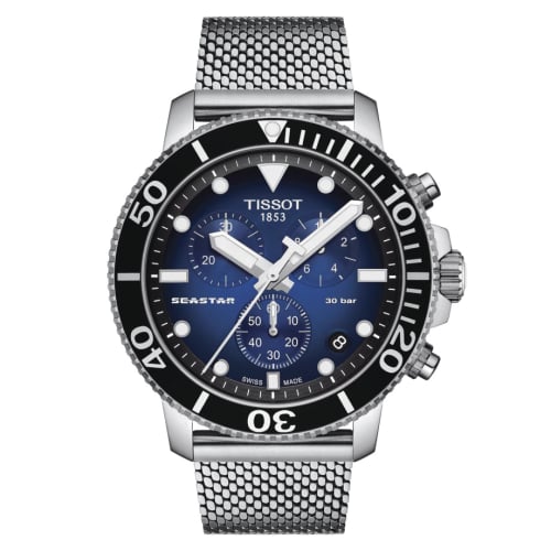 Tissot Seastar 1000 Chronograph Quartz 45.5 Stainless Steel / Gradient Blue / Mesh