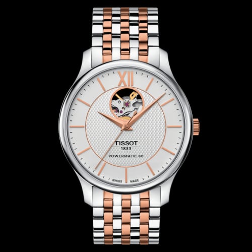 Tissot Tradition Powermatic 80 Open Heart 40 Stainless Steel - Rose Gold / Silver / Bracelet